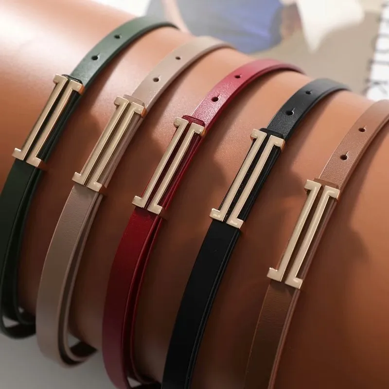 Solid Color Genuine Leather H Buckle Belt - 5 Colors