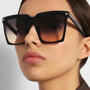 Square Sunglasses Women Vintage Oversize UV400 Black Gradient