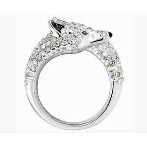 Swarovski Women's Ring - Polar Bestiary Crystal Pave Wolf Cocktail Silver | 5515095