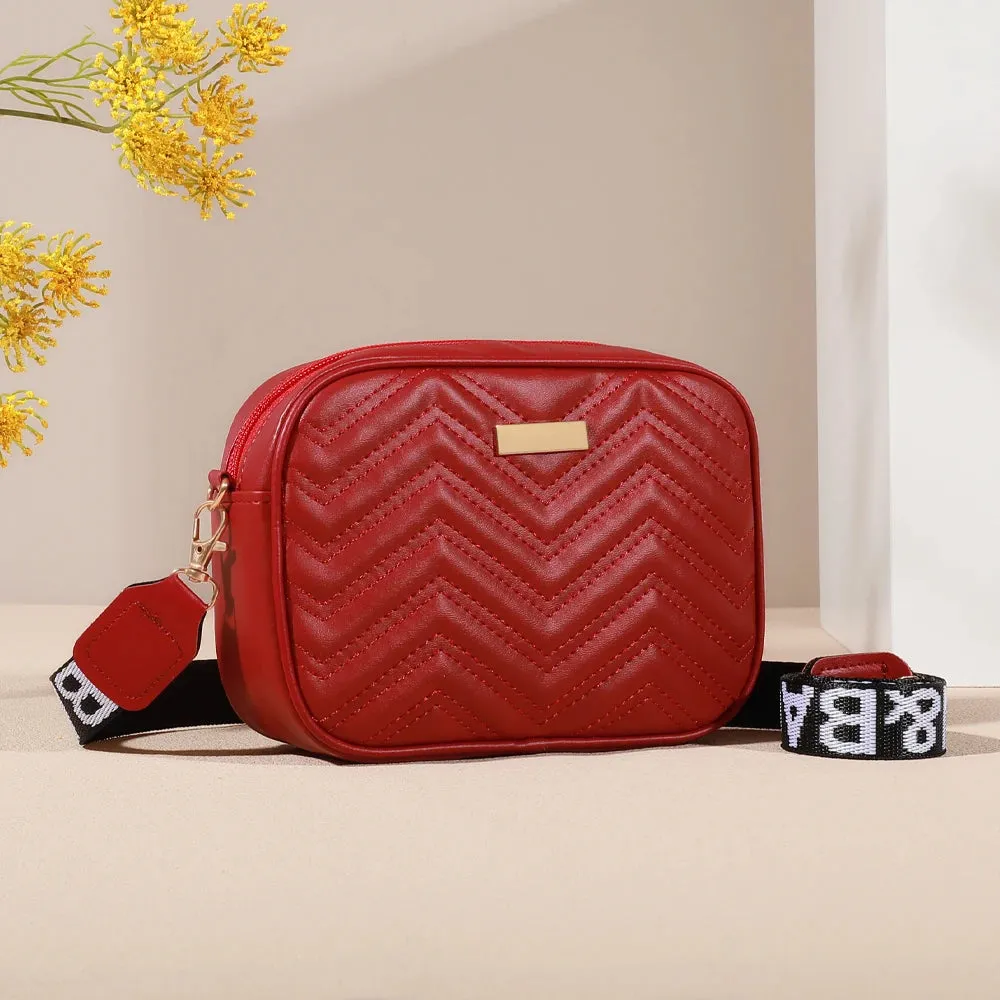 Trendy Quilted Detail Solid Color Leather Square Shoulder Bag Zipper Crossbody Handbag Purse For Women