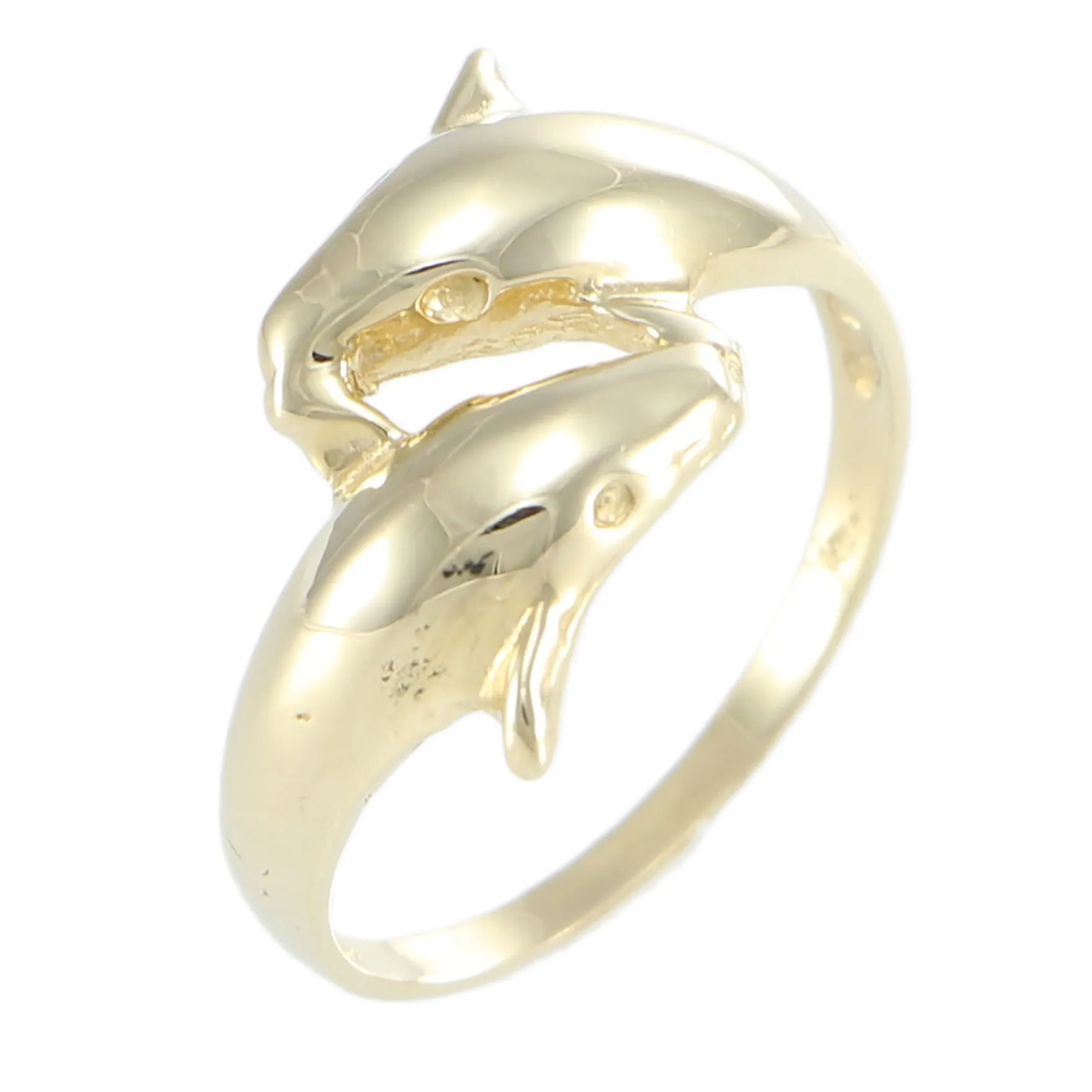 Twin Dolphin Ring 14k Yellow Gold ByPass Twinning Band Womens Vintage Estate