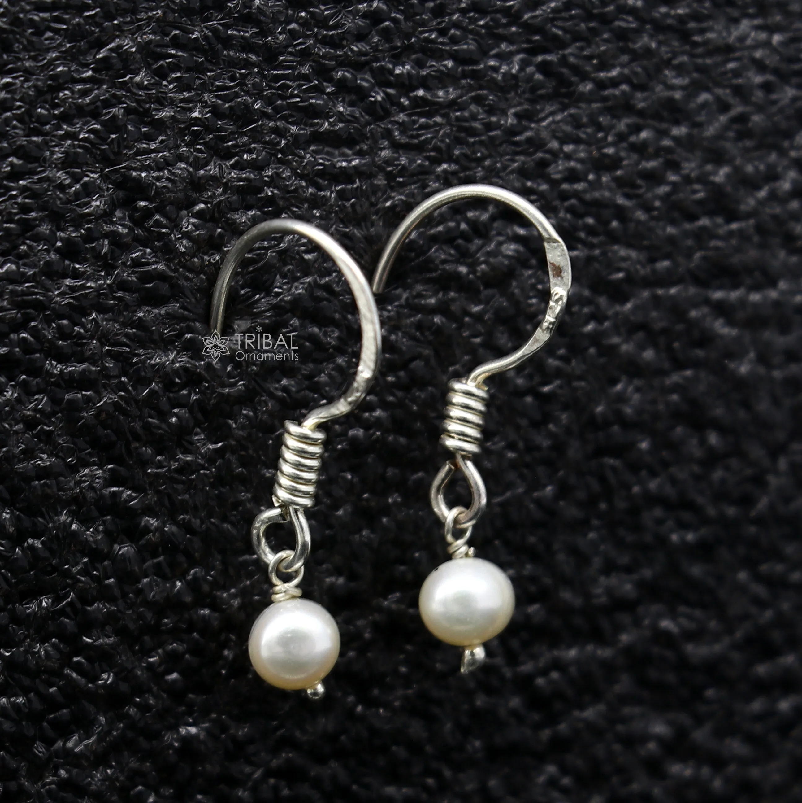 Unique 925 Sterling silver handmade fabulous Hoops earrings with gorgeous pearls stone stylish light weight delicate jewelry  s1209