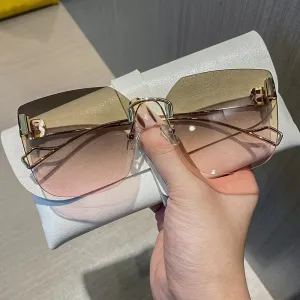 Vintage Designer Sunglasses Women Oversized Rimless UV400