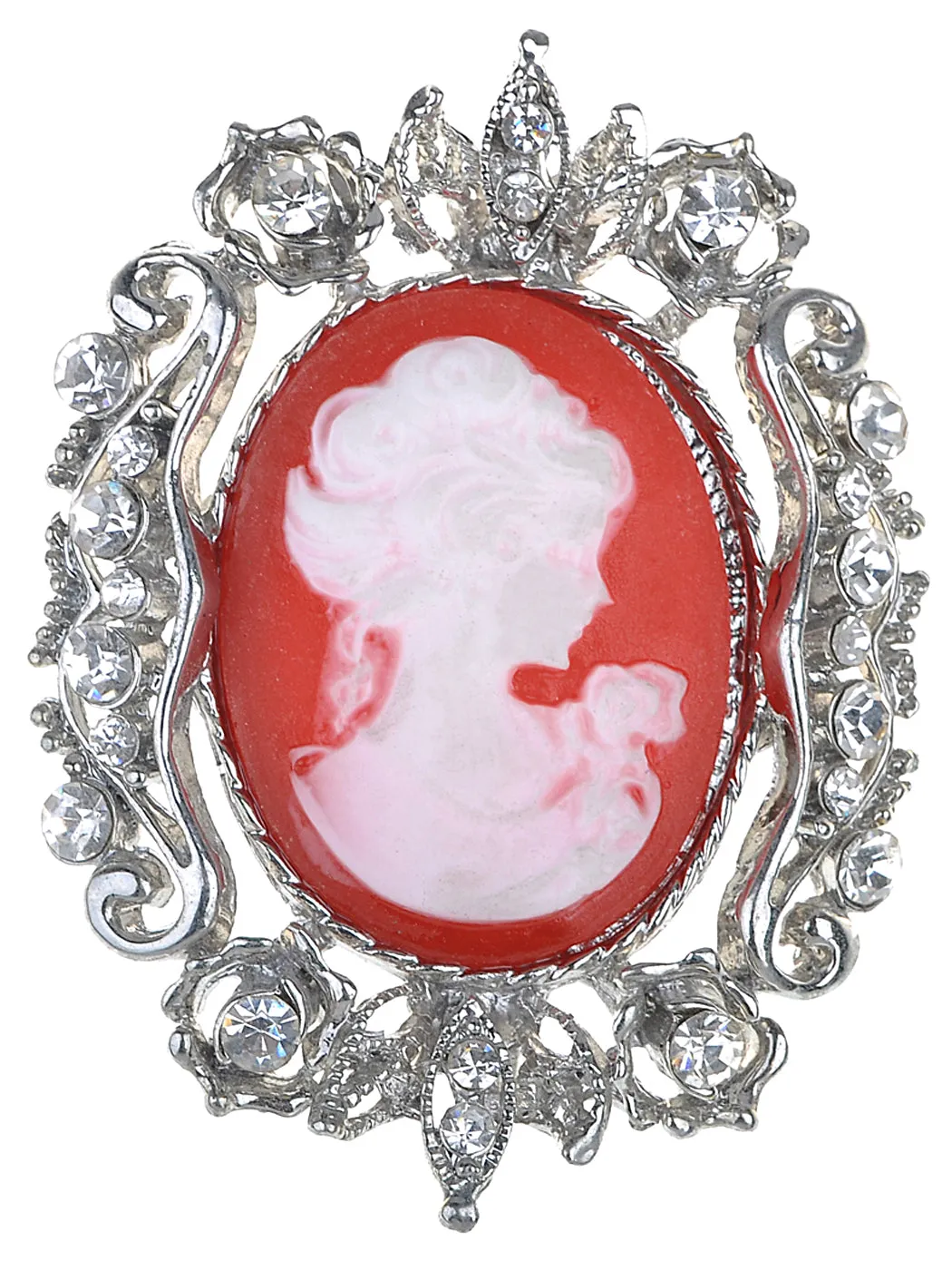 Vintage Floral Victorian Era Cameo Profile Maiden Brooch Pin