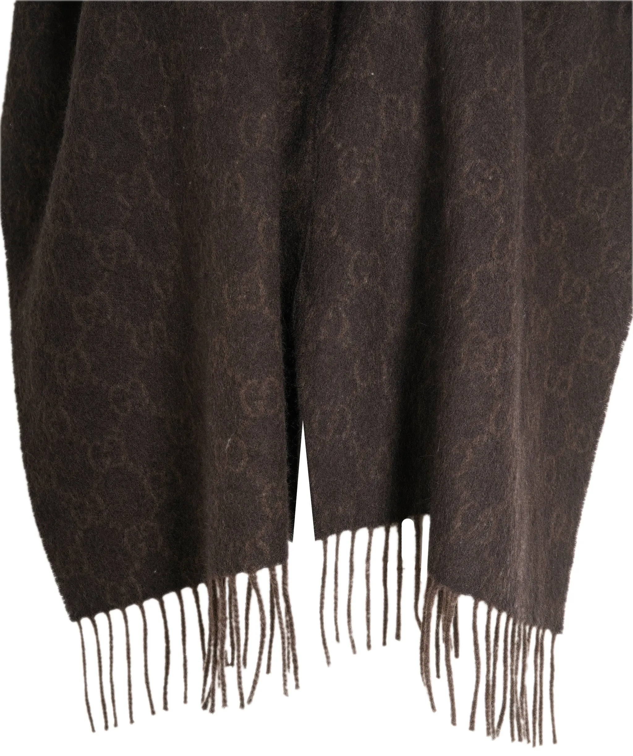 Vintage Gucci Brown Rabbit Fur & Cashmere Fringed Scarf DBXS3222