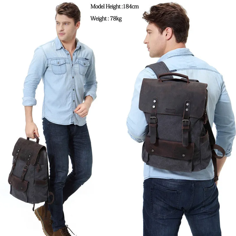 Vintage Leather Canvas Explorer Backpack