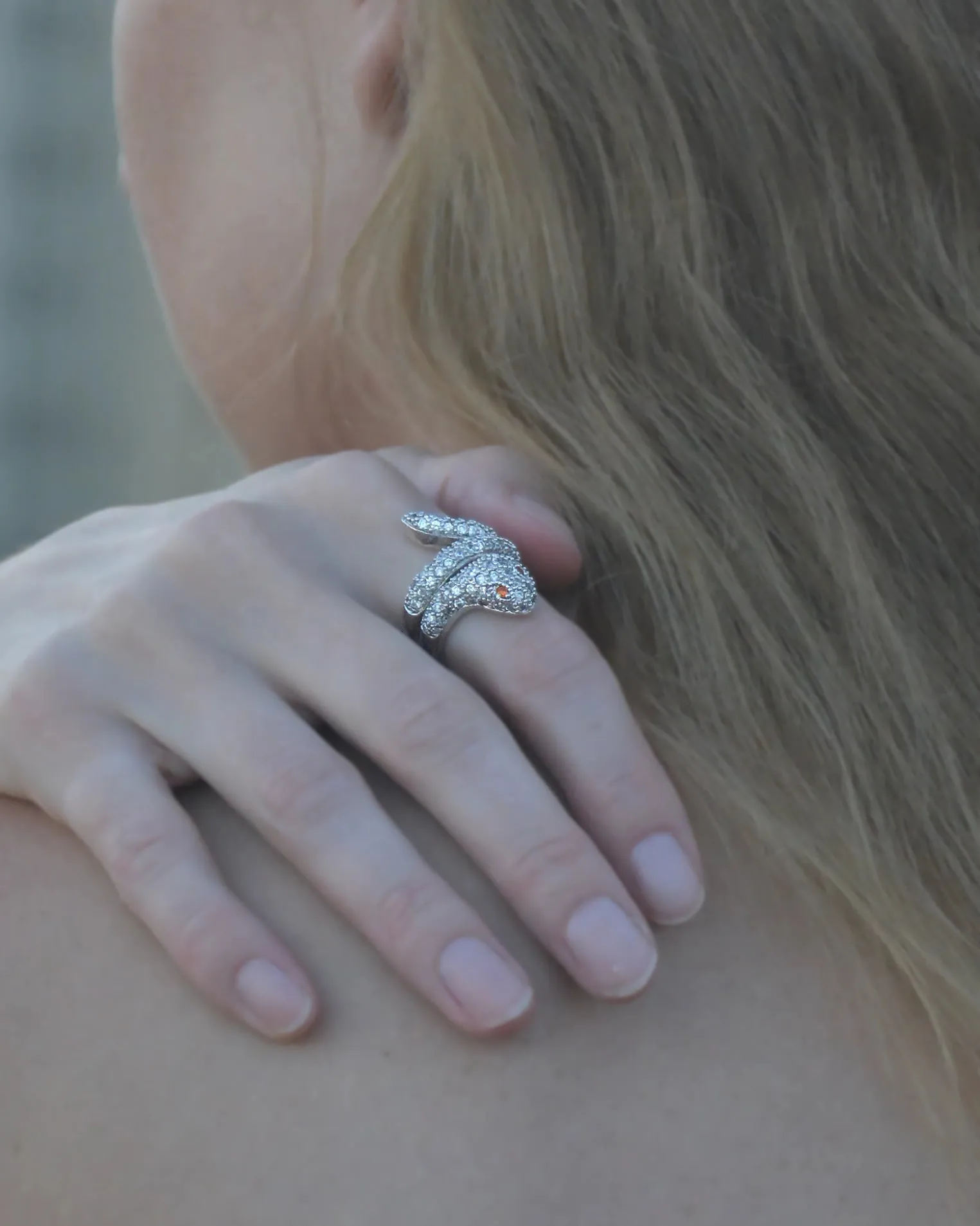 Vintage Pavé Crystal Snake Ring