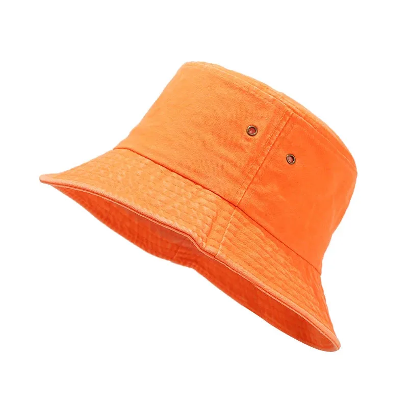 Washed Denim Bucket Hat Cotton Streetwear Fluorescent Color Cap