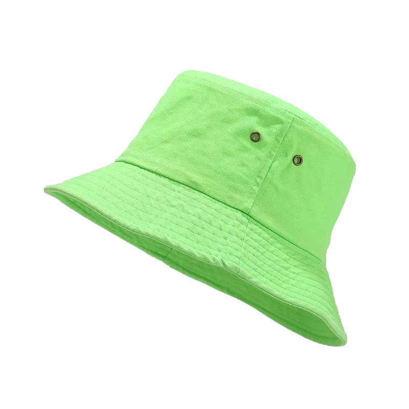 Washed Denim Bucket Hat Cotton Streetwear Fluorescent Color Cap