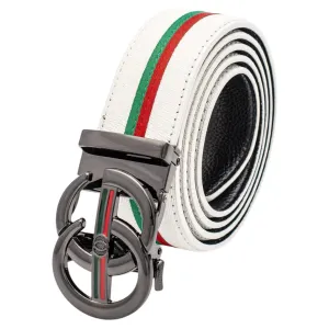 White Men's Printed Design Belt Genuine Leather Red Green Strips CHB-150