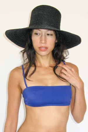 Wide Brim Flat Top in Black Straw
