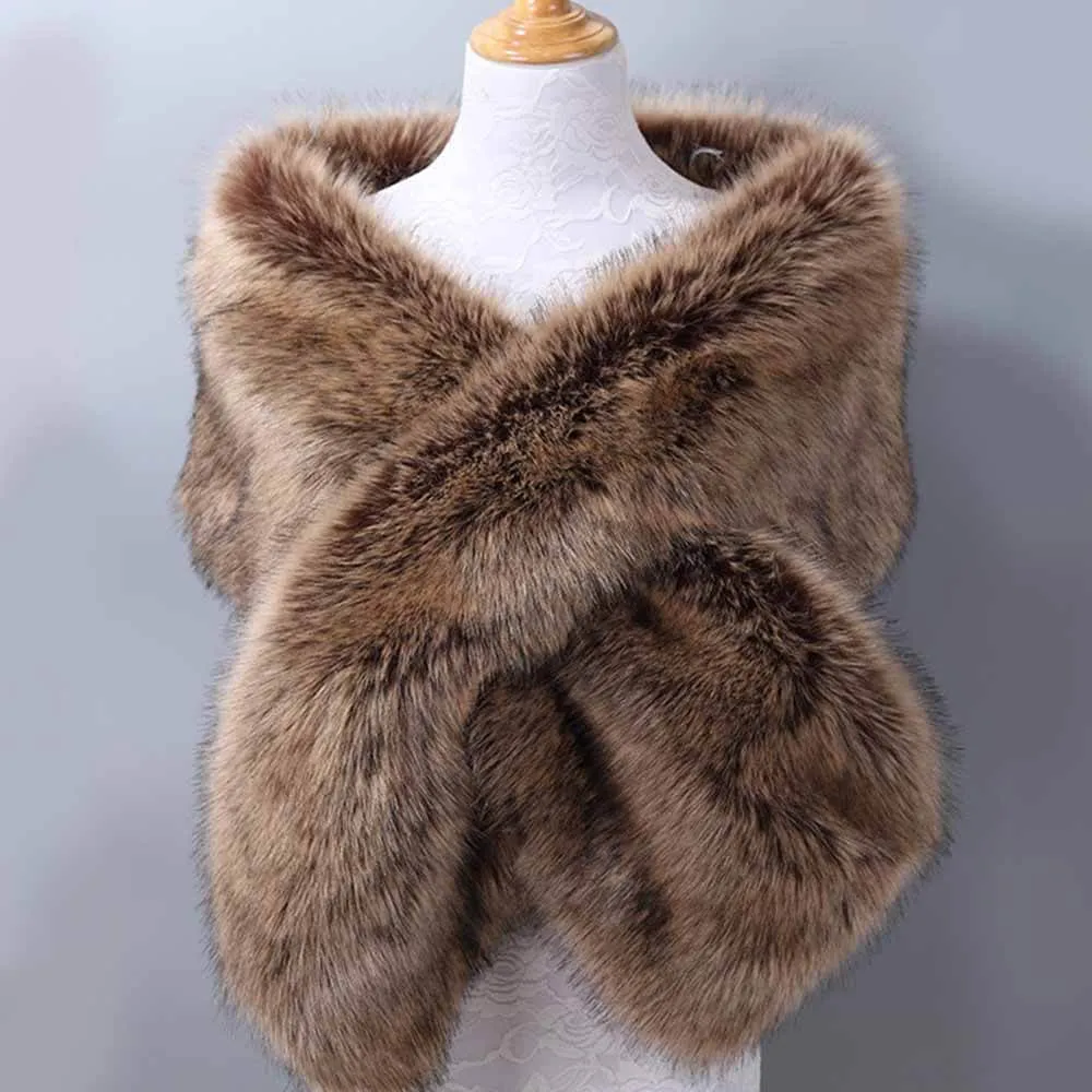 Women's Faux Fur Evening Dress Plush Long Shawl