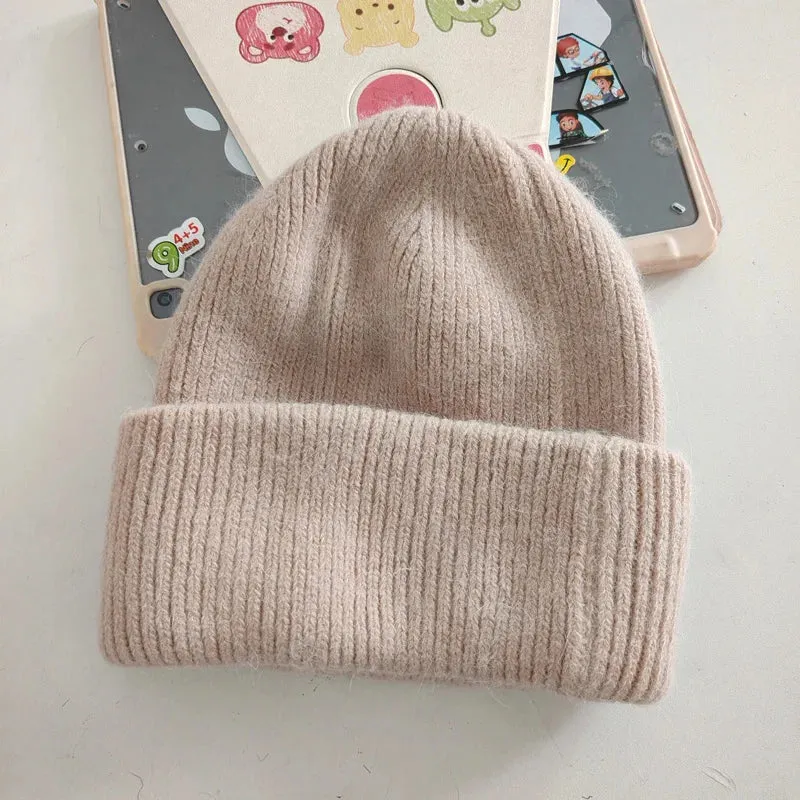 Women's Winter Knitted Beanie - Warm Cashmere Wool & Rabbit Fur Ski Hat