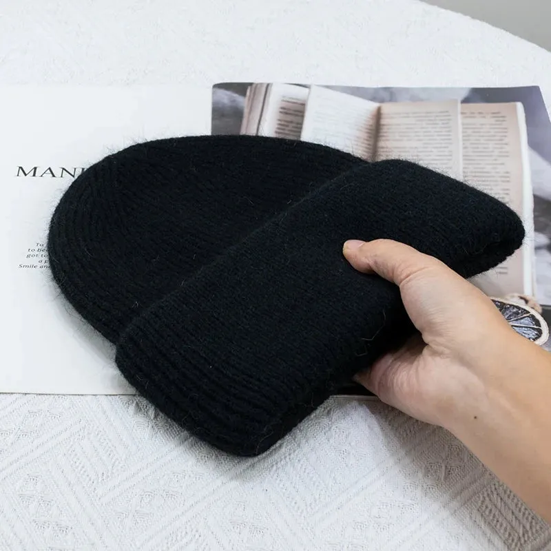 Women's Winter Knitted Beanie - Warm Cashmere Wool & Rabbit Fur Ski Hat