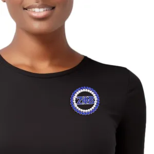 ZPB Sorority Brooch Blue White Pearl Round Pin